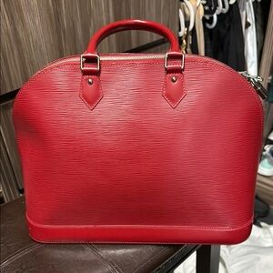 Vibrant Red Dome Satchel with Textured Leather